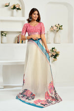 Thumbnail for Vastranavya Cream Digital Printed Linen Ready To Wear Designer Saree with Unstitched Blouse - Distacart