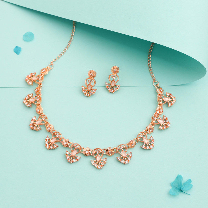 Tehzeeb Creations Gold-Polished White Colour Necklace With Earrings - Distacart