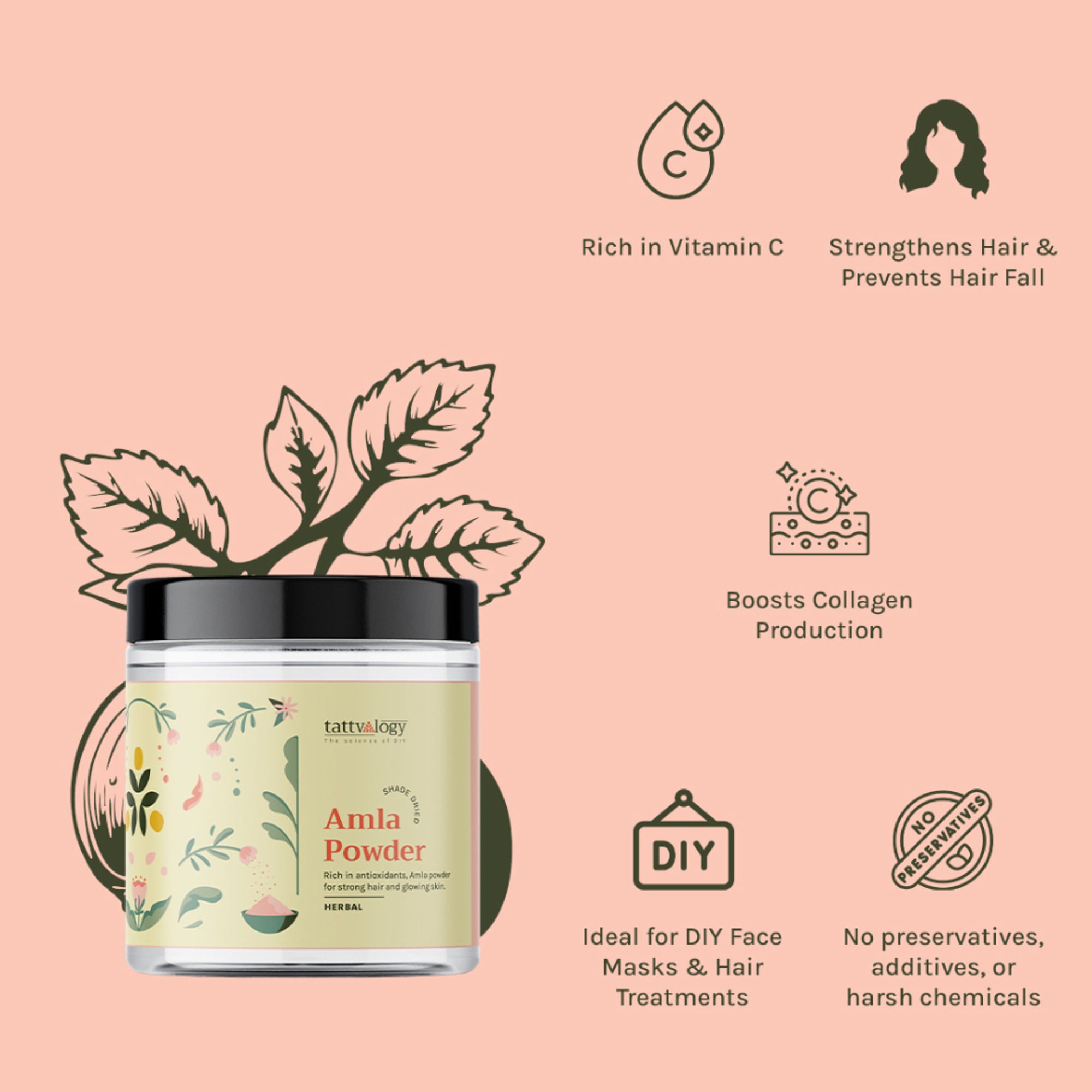 Tattvalogy Amla Powder-Vitamin-C Rich, Brightens Skin, Reduces Frizz & Uneven Tone, Conditions Hair - Distacart