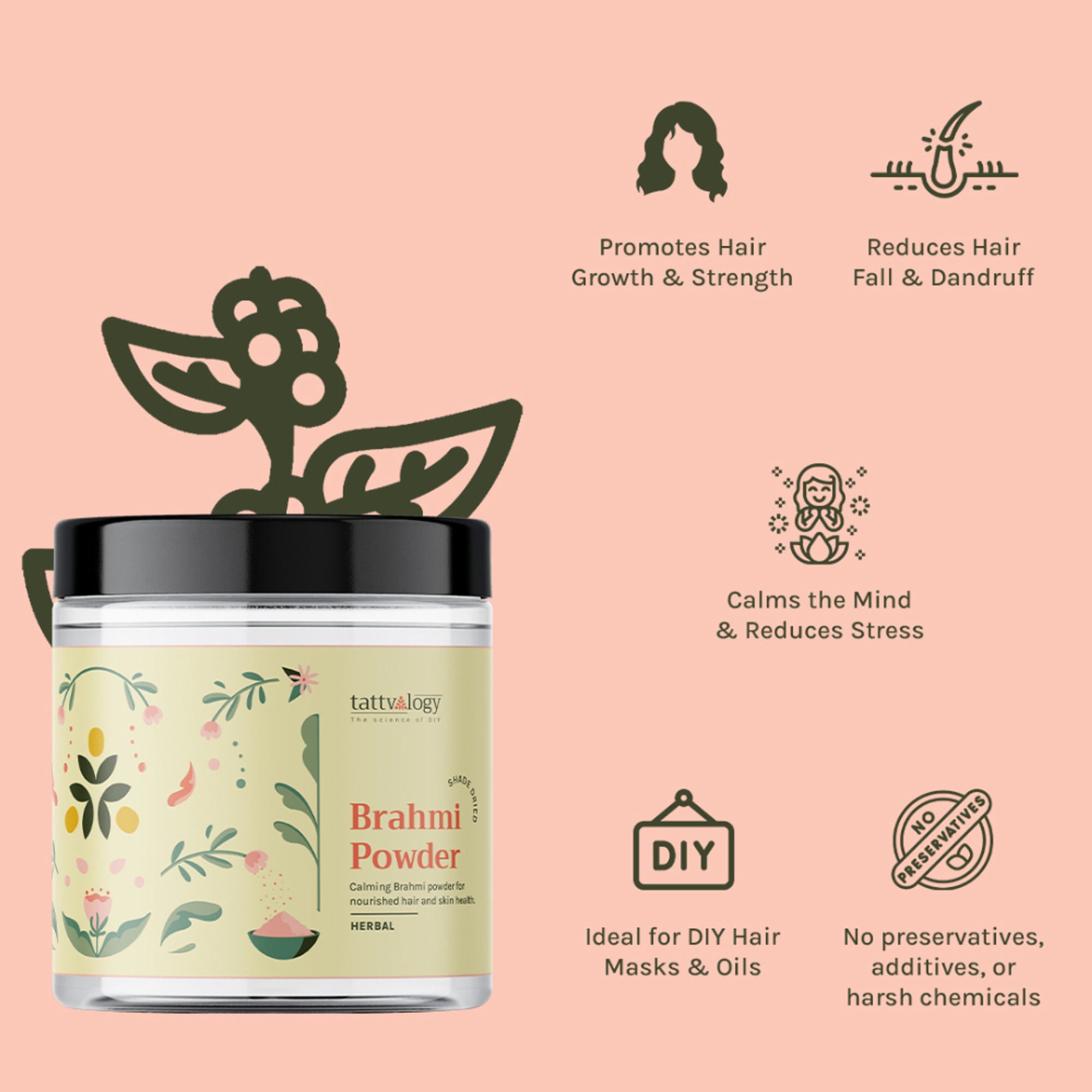 Tattvalogy Brahmi Powder -Brahmi Leaves, Conditions Hair, Adds Shine & Promotes Silky, Healthy Hair - Distacart