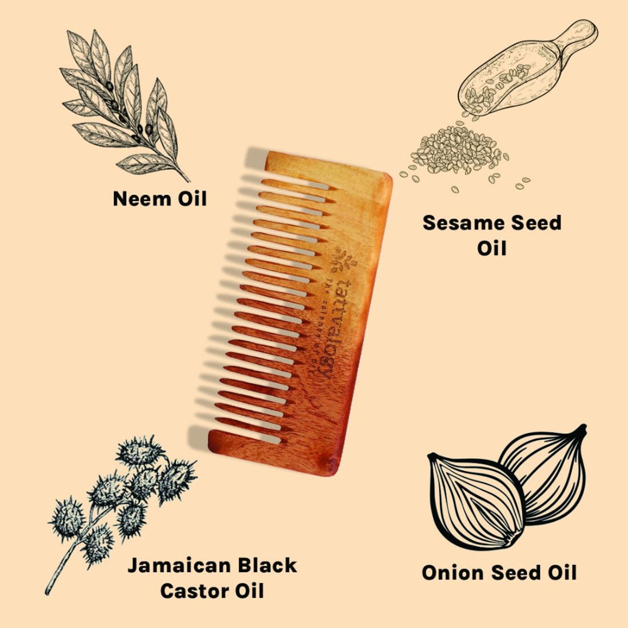 Tattvalogy Raw Neem Comb-Wide toothed, Boosts Blood Circulation, Hair Growth & Reduces Scalp Issues - Distacart