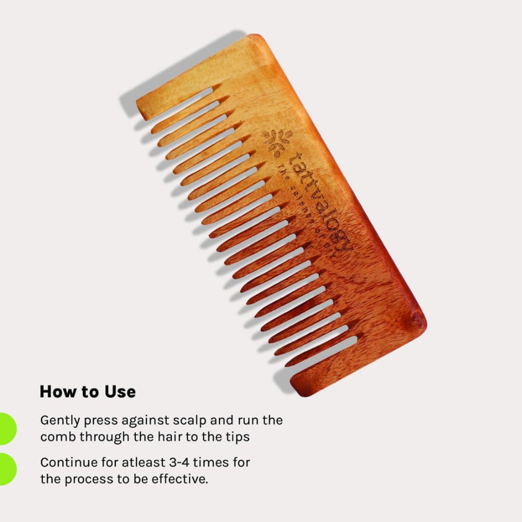 Tattvalogy Raw Neem Comb-Wide toothed, Boosts Blood Circulation, Hair Growth & Reduces Scalp Issues - Distacart