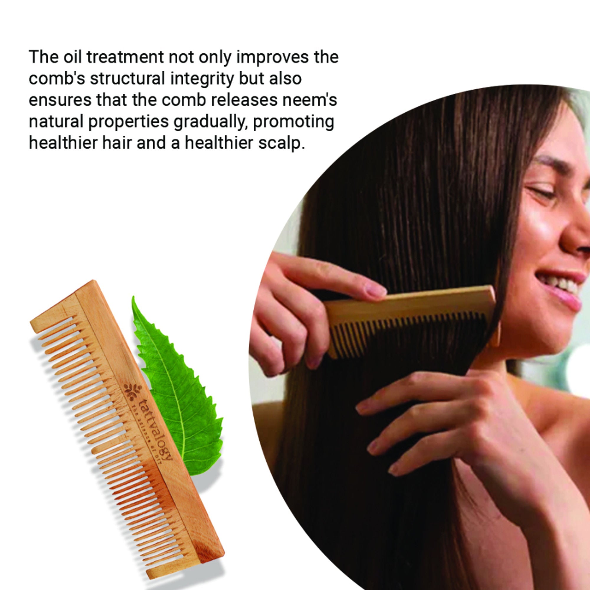 Tattvalogy Raw Neem Comb-Double toothed, Boosts Blood Circulation,Hair Growth & Reduces Scalp Issues - Distacart