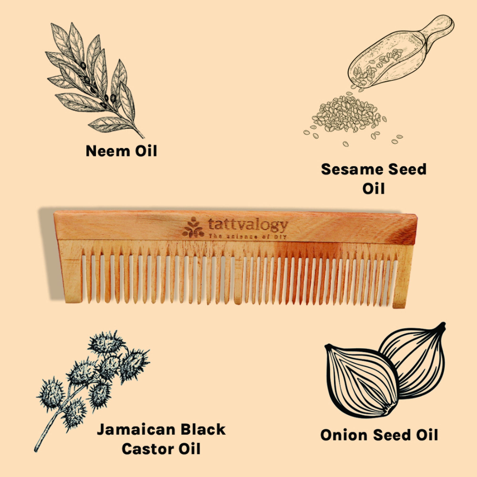 Tattvalogy Raw Neem Comb-Double toothed, Boosts Blood Circulation,Hair Growth & Reduces Scalp Issues - Distacart