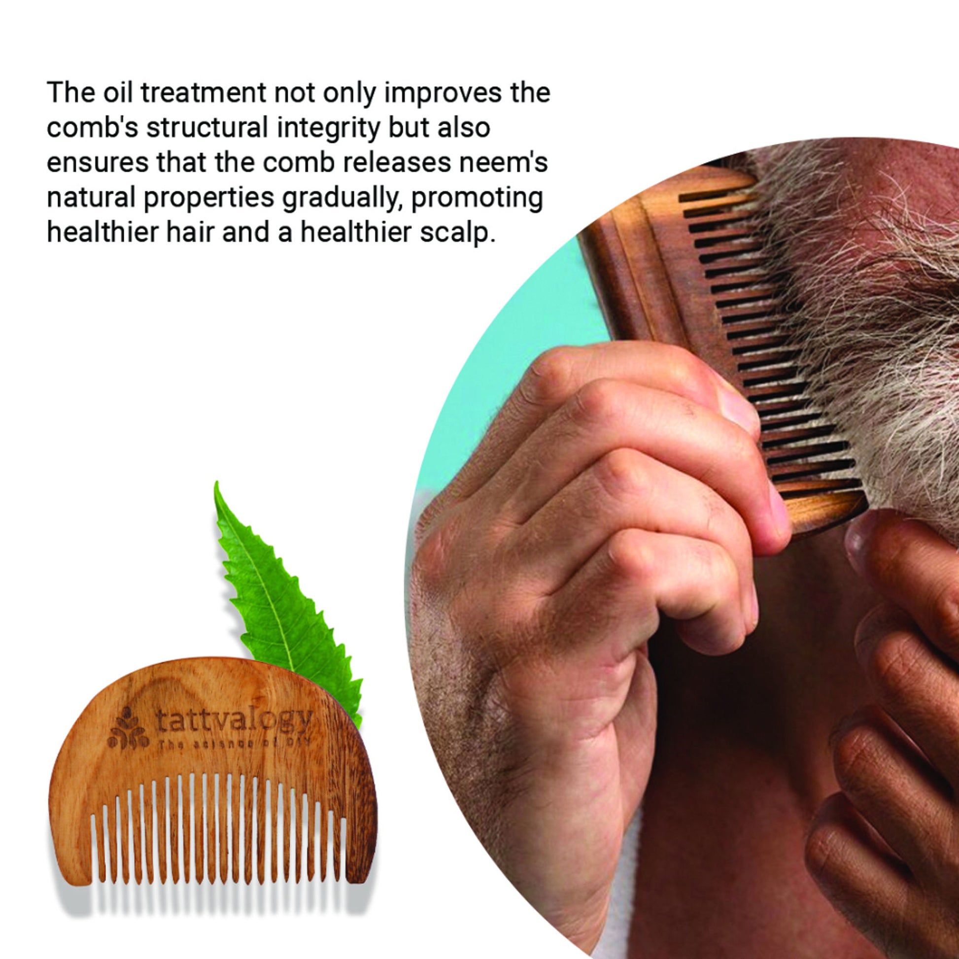 Tattvalogy Raw Neem Comb- For beard, Boosts Blood Circulation, Hair Growth & Reduces Scalp Issues - Distacart