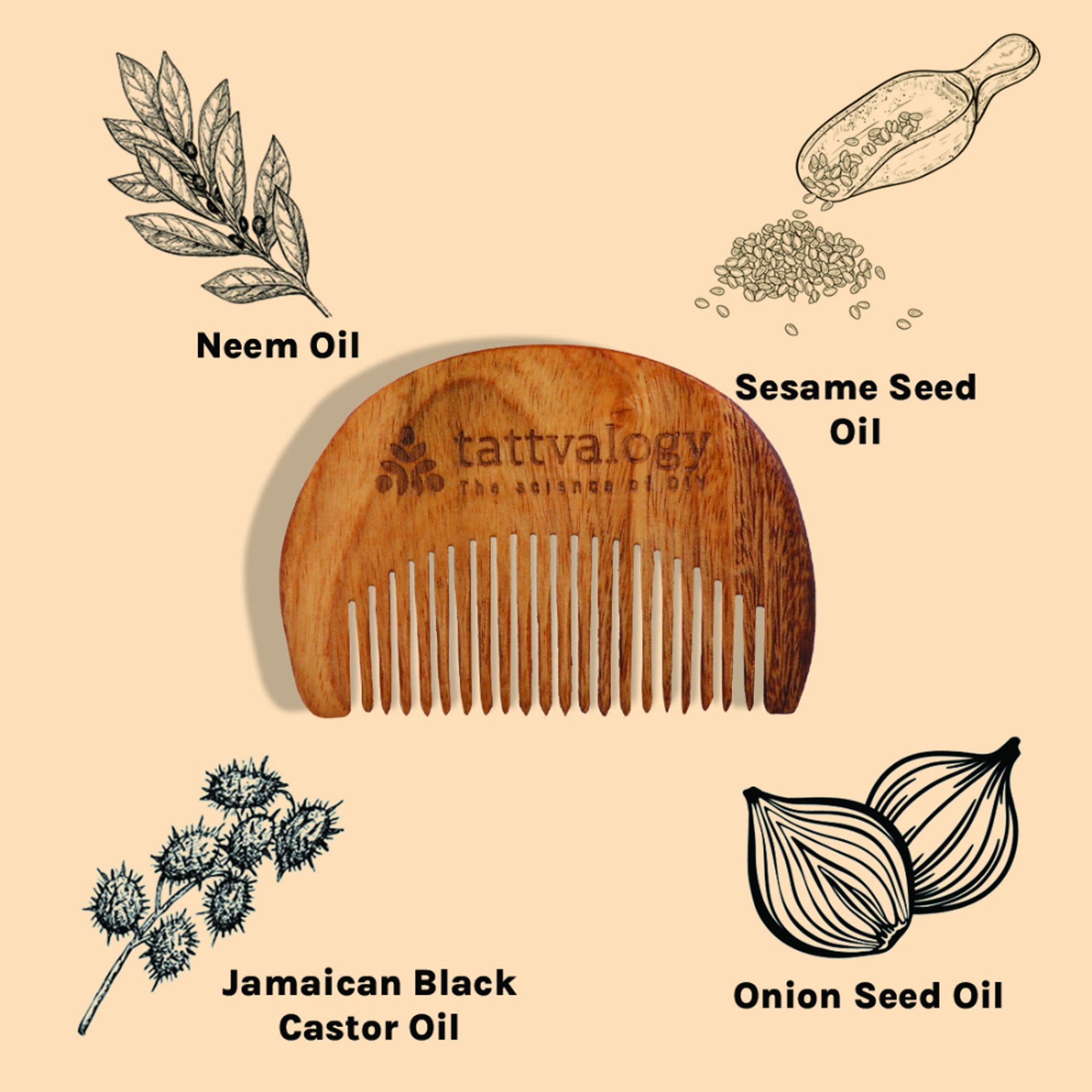 Tattvalogy Raw Neem Comb- For beard, Boosts Blood Circulation, Hair Growth & Reduces Scalp Issues - Distacart