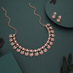 Thumbnail for Tehzeeb Creations Rose Gold-Polished Baby Pink Choker Necklace With Dangle Earrings - Distacart