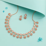 Thumbnail for Tehzeeb Creations Rose Gold-Polished Baby Pink Choker Necklace With Dangle Earrings - Distacart