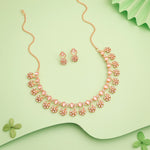 Thumbnail for Tehzeeb Creations Rose Gold-Polished Baby Pink Choker Necklace With Dangle Earrings - Distacart