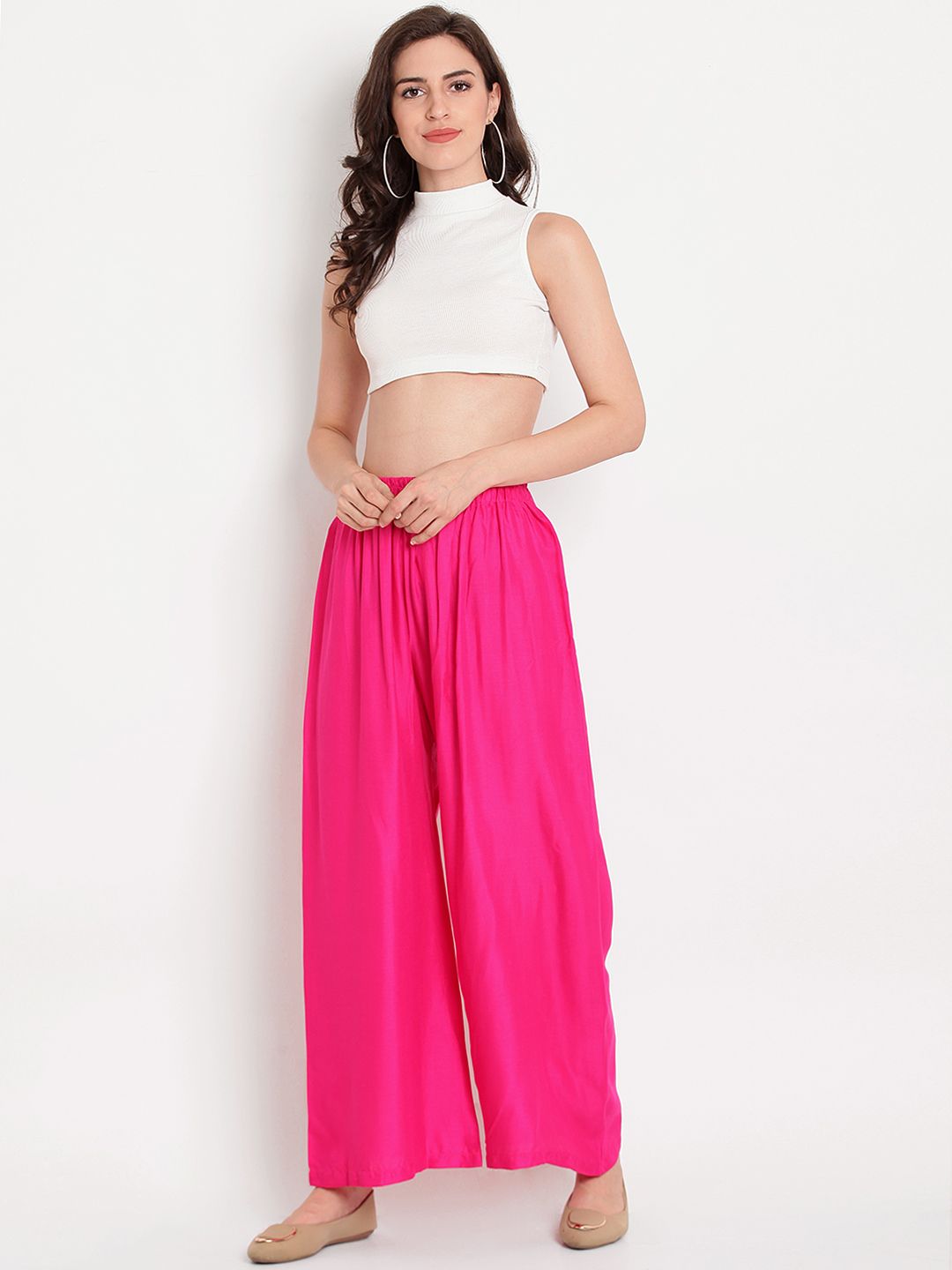 TAG 7 Women Pink Solid Flared Palazzos