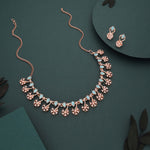 Thumbnail for Tehzeeb Creations Rose Gold-Polished Sky Blue Choker Necklace With Dangle Earrings - Distacart