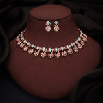 Thumbnail for Tehzeeb Creations Rose Gold-Polished Sky Blue Choker Necklace With Dangle Earrings - Distacart