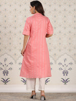 Thumbnail for Ode by House of Pataudi Striped Gotta Patti Sequinned A-Line Kurta - Distacart