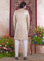 Thumbnail for Raivat Ethnic Banarasi Jacquard Embroidery Indo Western Sherwani In Beige Colour - Distacart