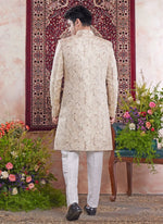 Thumbnail for Raivat Ethnic Banarasi Jacquard Embroidery Indo Western Sherwani In Beige Colour - Distacart
