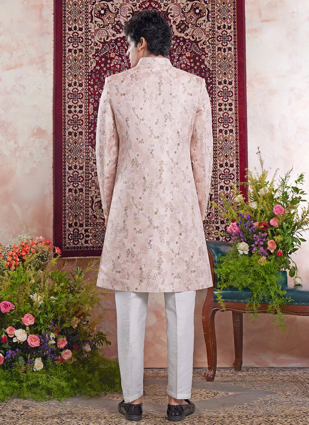 Raivat Ethnic Banarasi Jacquard Embroidery Indo Western Sherwani In Pink Colour - Distacart