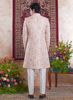 Thumbnail for Raivat Ethnic Banarasi Jacquard Embroidery Indo Western Sherwani In Pink Colour - Distacart