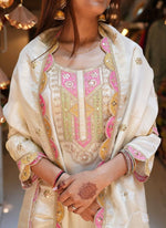 Thumbnail for Vellora Viscose Chanderi White Festival Wear Sequins Work Readymade Kurti Set