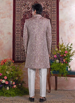 Thumbnail for Raivat Ethnic Banarasi Jacquard Embroidery Indo Western Sherwani In Onion Pink Colour - Distacart
