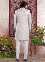 Thumbnail for Raivat Ethnic Banarasi Jacquard Embroidery Indo Western Sherwani In Green Colour - Distacart