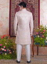 Thumbnail for Raivat Ethnic Banarasi Jacquard Embroidery Indo Western Sherwani In Peach Pink Colour - Distacart
