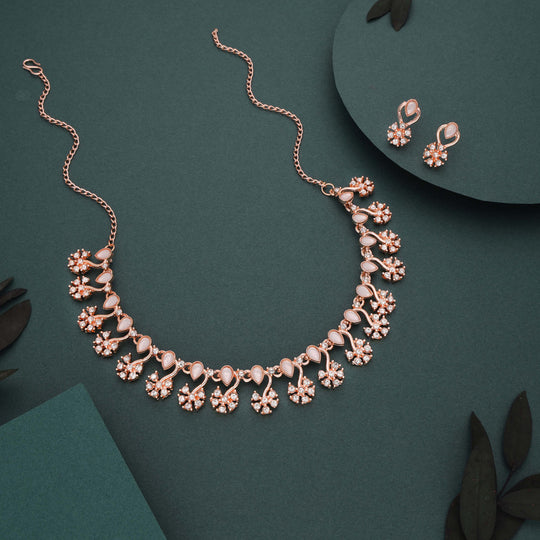 Buy Tehzeeb Creations Rose Gold Pleated White Choker Necklace With