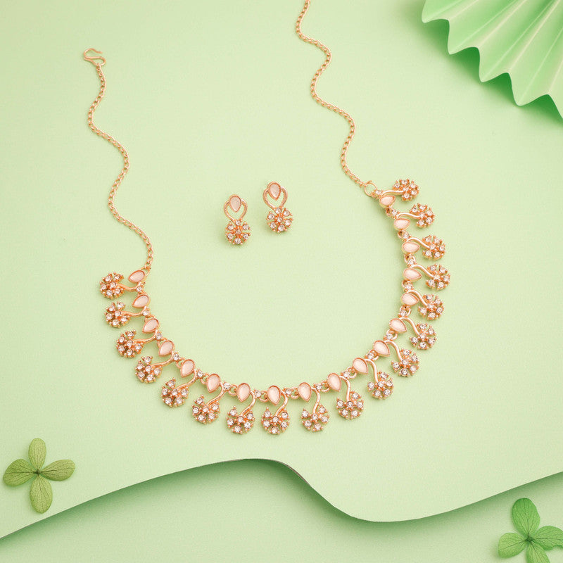 Tehzeeb Creations Rose Gold-Polished White Choker Necklace With Dangle Earrings - Distacart