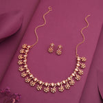 Thumbnail for Tehzeeb Creations Rose Gold-Polished White Choker Necklace With Dangle Earrings - Distacart