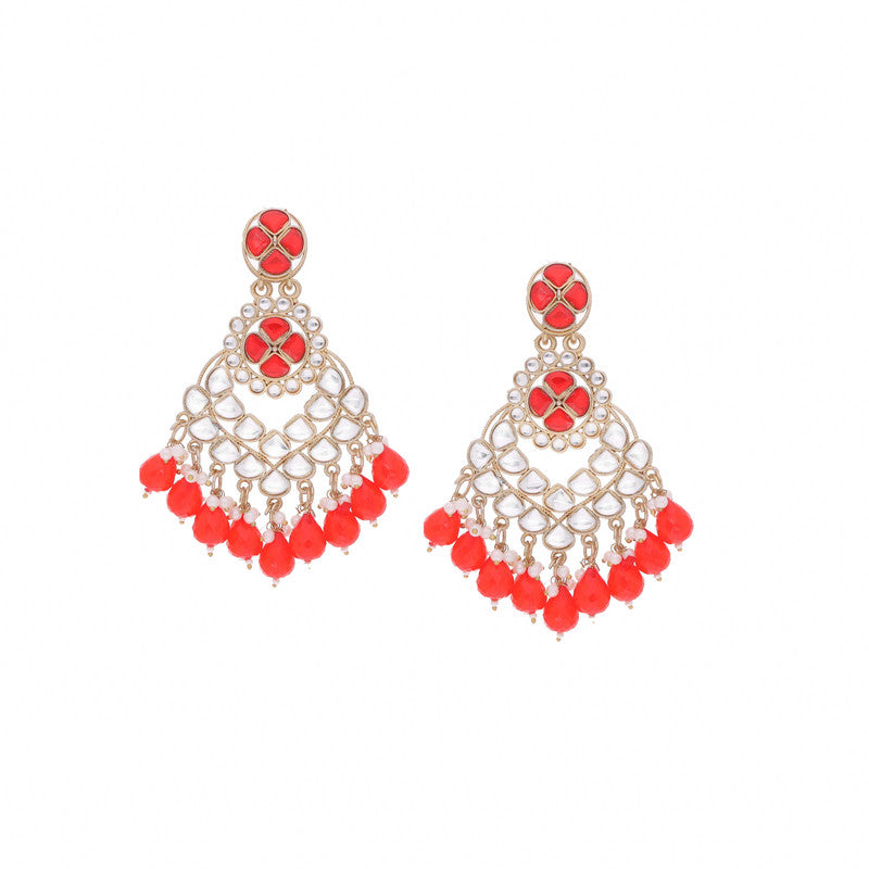 Tehzeeb Creations Gold Polish Kundan Red Colour Earrings - Distacart