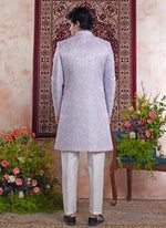 Thumbnail for Raivat Ethnic Banarasi Jacquard Embroidery Indo Western Sherwani In Blue Colour - Distacart