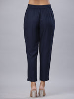 Thumbnail for Juniper Women's Blue Liva Rayon Solid Stright Slim Pant - Distacart