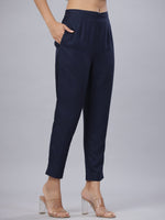 Thumbnail for Juniper Women's Blue Liva Rayon Solid Stright Slim Pant - Distacart