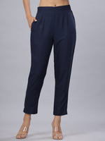Thumbnail for Juniper Navy Soild Liva Rayon Pants With A Pocket - Distacart