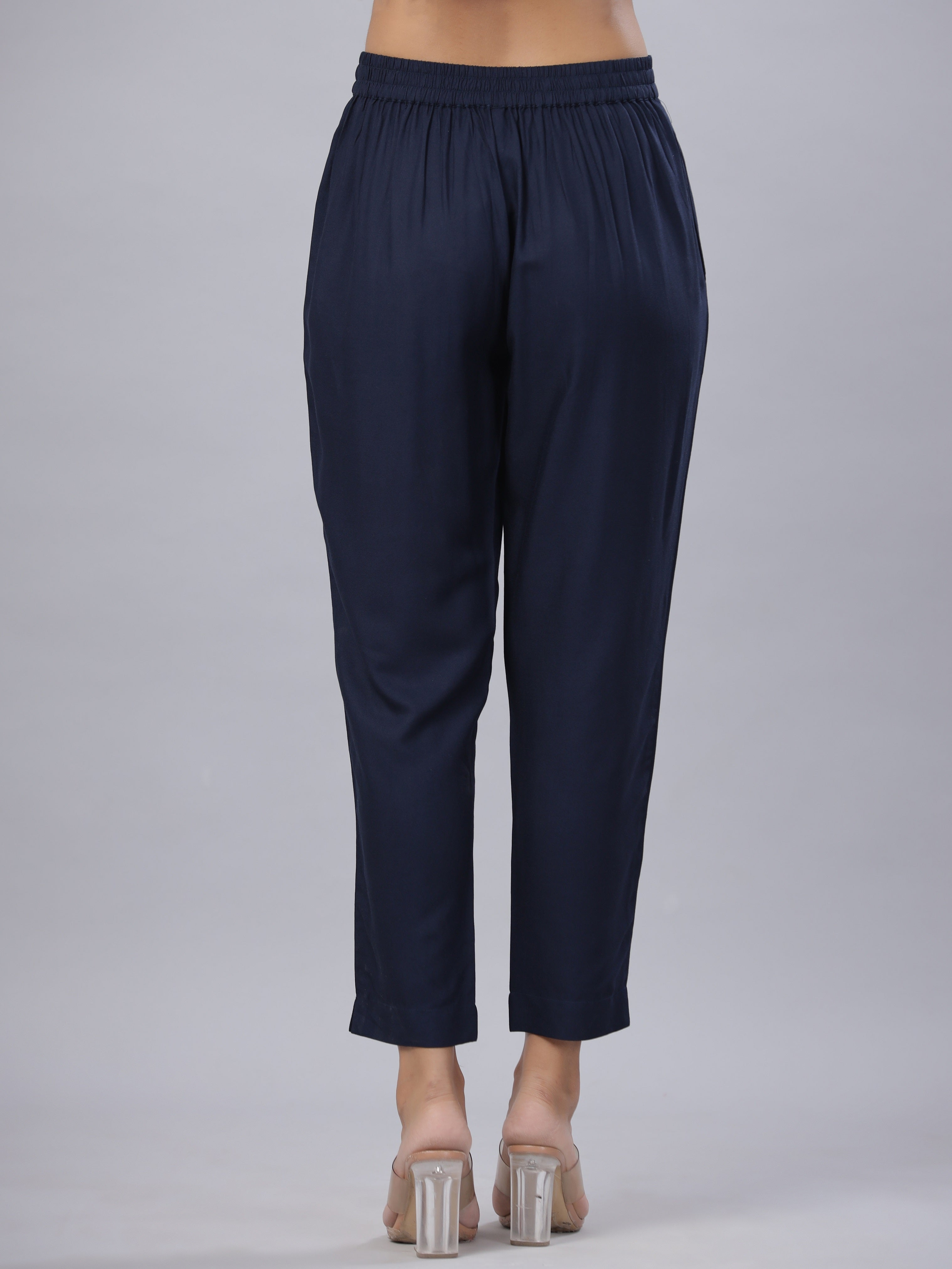 Juniper Navy Soild Liva Rayon Pants With A Pocket - Distacart