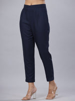 Thumbnail for Juniper Navy Soild Liva Rayon Pants With A Pocket - Distacart