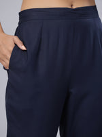 Thumbnail for Juniper Navy Soild Liva Rayon Pants With A Pocket - Distacart