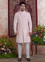Thumbnail for Raivat Ethnic Banarasi Jacquard Embroidery Indo Western Sherwani In Pink Colour - Distacart