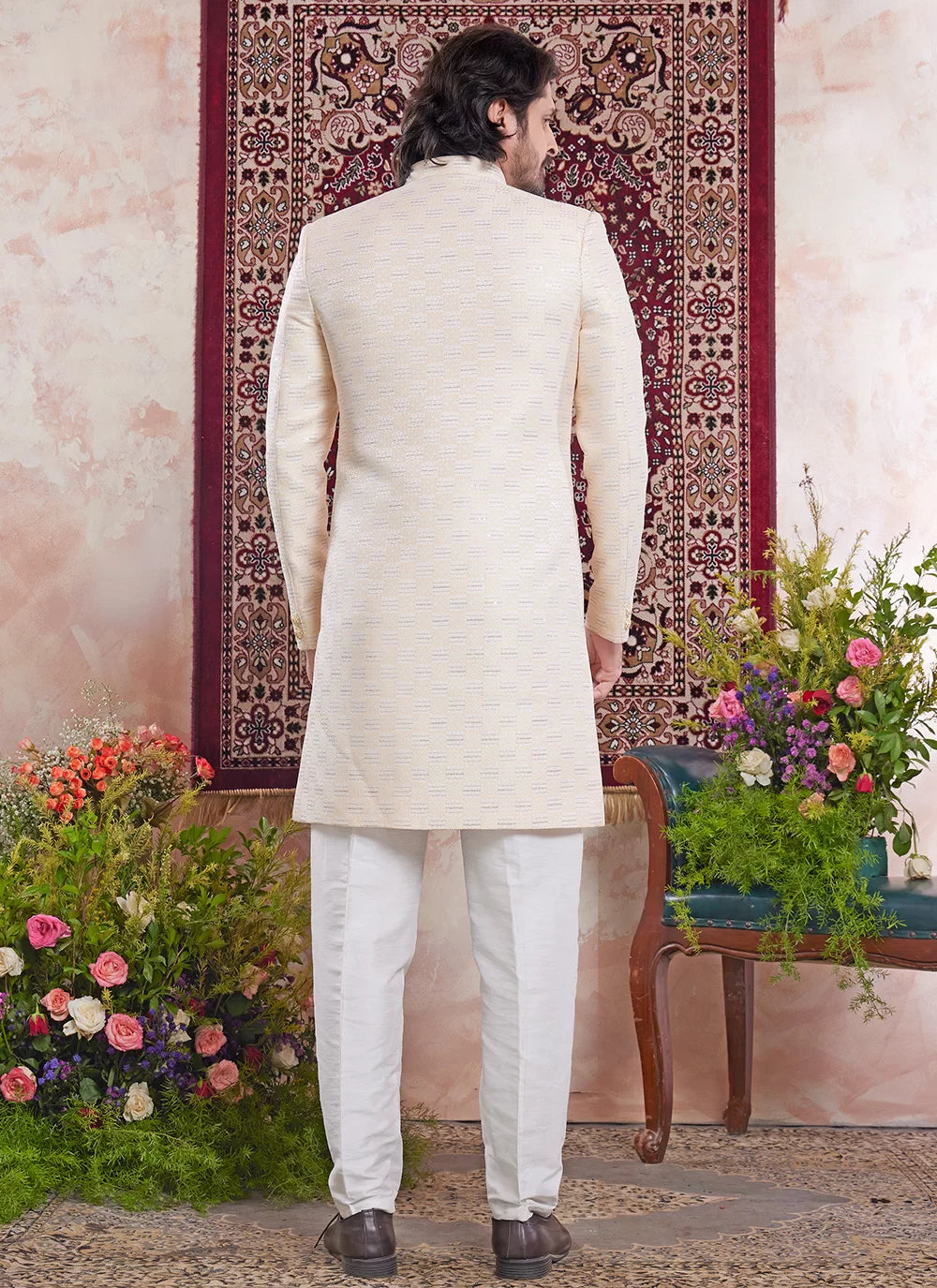 Raivat Ethnic Banarasi Jacquard Embroidery Indo Western Sherwani In Yellow Colour - Distacart