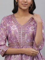 Thumbnail for AURELIA Ethnic Motif Printed Sequinned Cotton Fit & Flare Midi Dress