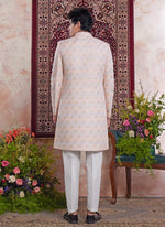 Thumbnail for Raivat Ethnic Banarasi Jacquard Embroidery Indo Western Sherwani In Light Orange Colour - Distacart