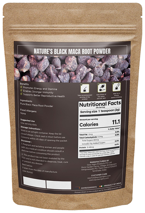 Ayura Origins Nature's Black Maca Root Powder - Distacart