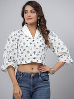 Thumbnail for Juniper Women's White Printed Straight Top - Distacart