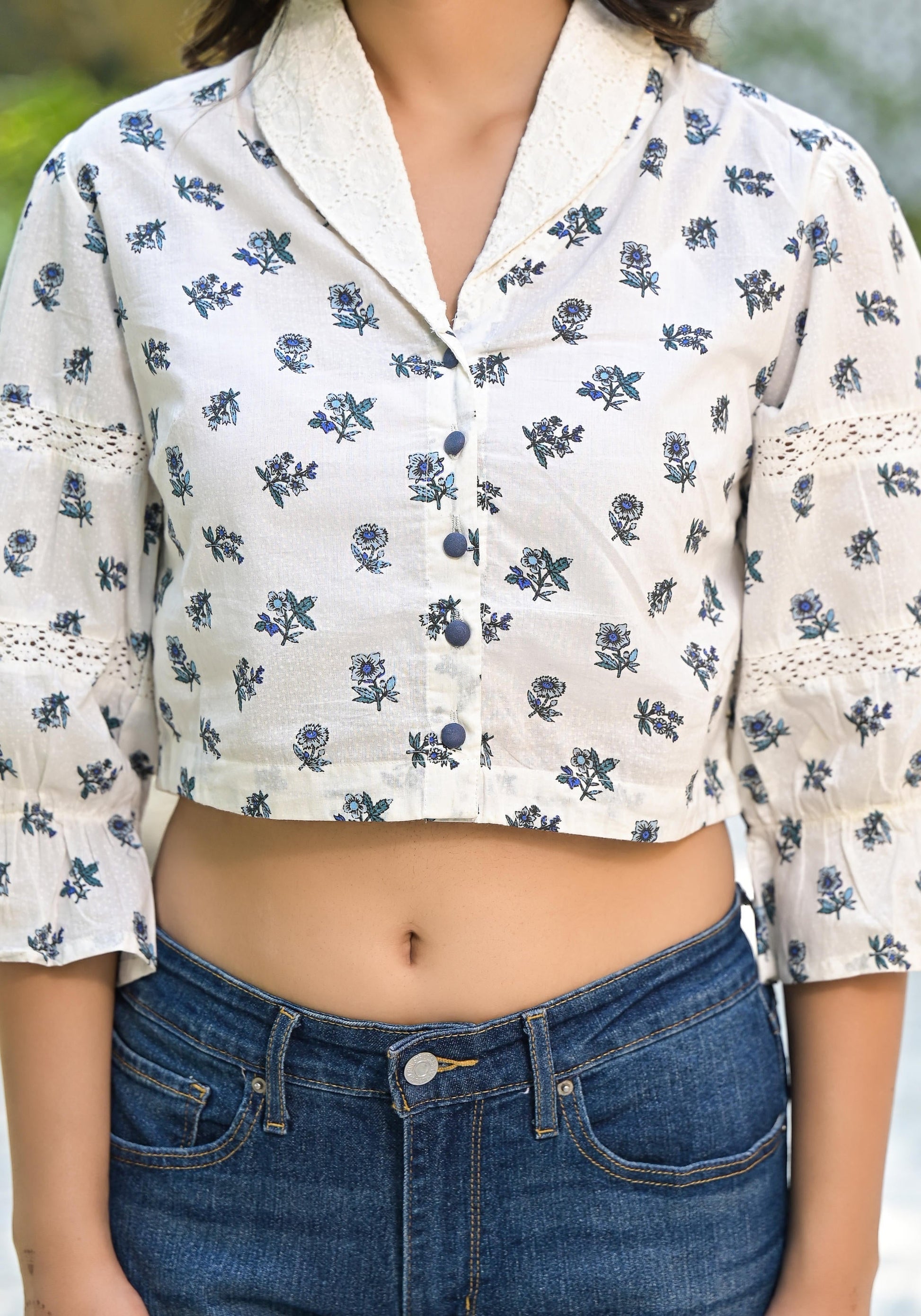 Juniper White Floral Printed Cotton Top With Button Closure - Distacart