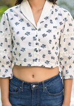 Thumbnail for Juniper White Floral Printed Cotton Top With Button Closure - Distacart