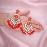 Thumbnail for Tehzeeb Creations Gold Polish Kundan Red Colour Earrings - Distacart