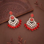 Thumbnail for Tehzeeb Creations Gold Polish Kundan Red Colour Earrings - Distacart