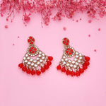Thumbnail for Tehzeeb Creations Gold Polish Kundan Red Colour Earrings - Distacart