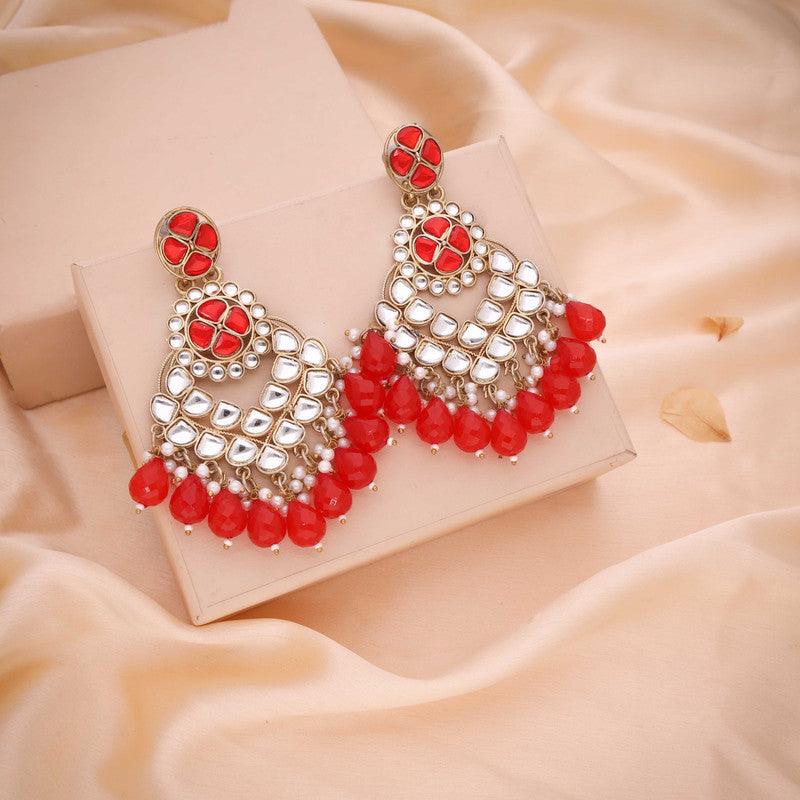 Tehzeeb Creations Gold Polish Kundan Red Colour Earrings - Distacart