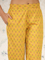 Thumbnail for Ode by House of Pataudi Ethnic Motifs Printed Band Collar Pure Cotton Kurta with Trousers - Distacart