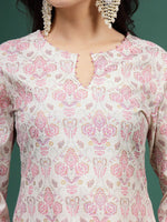 Thumbnail for Sangria Floral Printed Cotton Notch Neck Straight Kurta